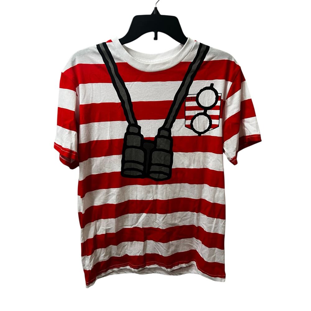 Where's Waldo Cosplay Unisex T-Shirt Striped Binoculars Graphic Costume Tee SM